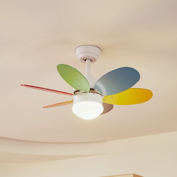 Lindby Stropni ventilator z lučjo Litur, tih, Ø 77 cm, E27, Večbarvna, Otroška soba, Les, Sodobni