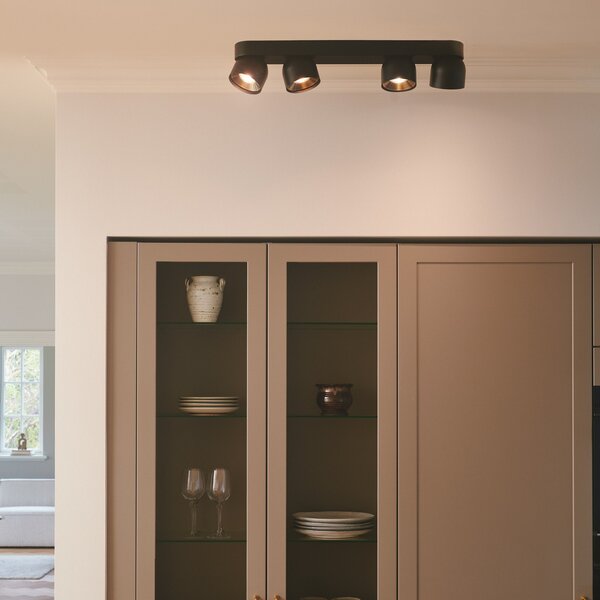 Nordlux Downlight Pitcher, GU10, štirižarni, kovina, črn, zatemnjen, Črna, Dnevna soba / jedilnica, Kovina, Sodobni
