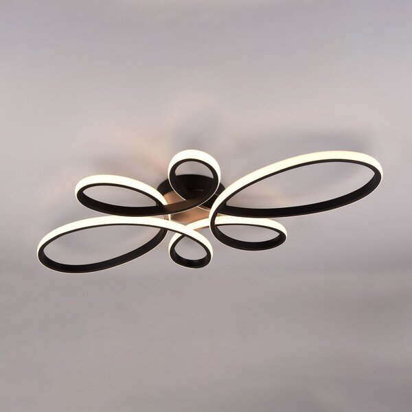Trio Lighting Stropna svetilka Fly LED, mat črna, 3.000 K, 83 cm x 45 cm, zatemnjen, Črna, Dnevna soba / jedilnica, Kovina, Sodobni