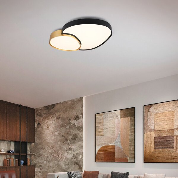Trio Lighting Stropna svetilka LED Rise, črno-zlata, 77 x 63 cm, CCT, možnost zatemnitve, zatemnjen, Črna, Dnevna soba / jedilnica, Kovina, Sodobni