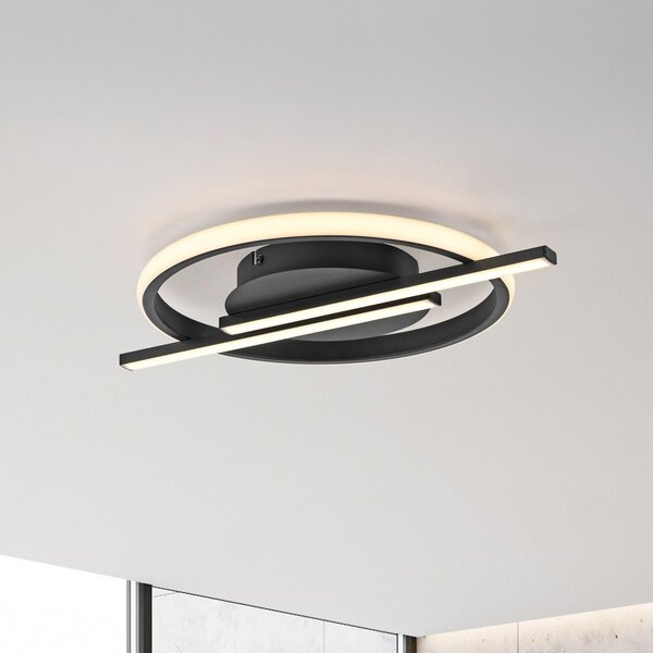 JUST LIGHT. GmbH Korsa LED stropna svetilka, črna, Ø31cm, z možnostjo zatemnitve, zatemnjen, Črna, Dnevna soba / jedilnica, Kovina, Sodobni
