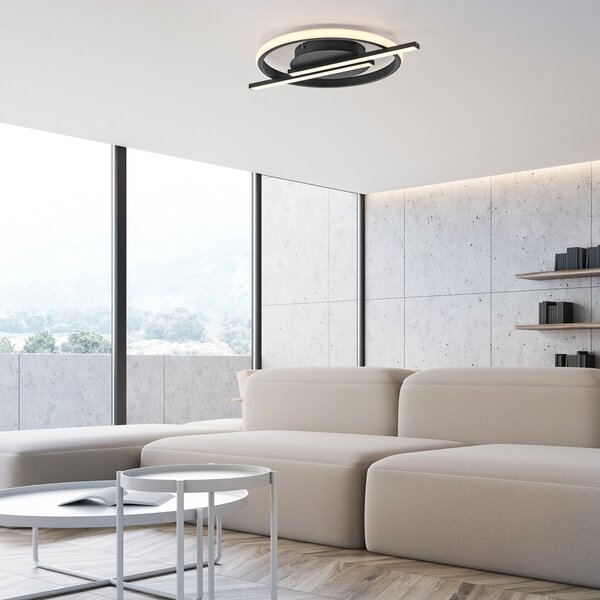 JUST LIGHT. GmbH Korsa LED stropna svetilka, črna, Ø31cm, z možnostjo zatemnitve, zatemnjen, Črna, Dnevna soba / jedilnica, Kovina, Sodobni
