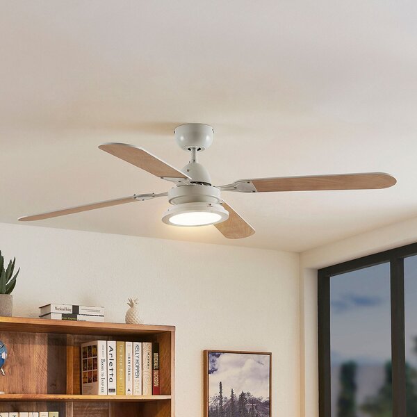 Lindby Stropni ventilator LED Tedric, bel, tih, Ø 133 cm, Bela, Dnevna soba / jedilnica, Kovina, Vintage