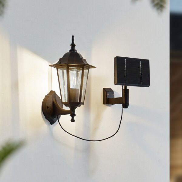 Lindby LED-solarna stenska svetilka Sayata, črna, aluminij,, Črna, Aluminij, Sodobni, Svetilka