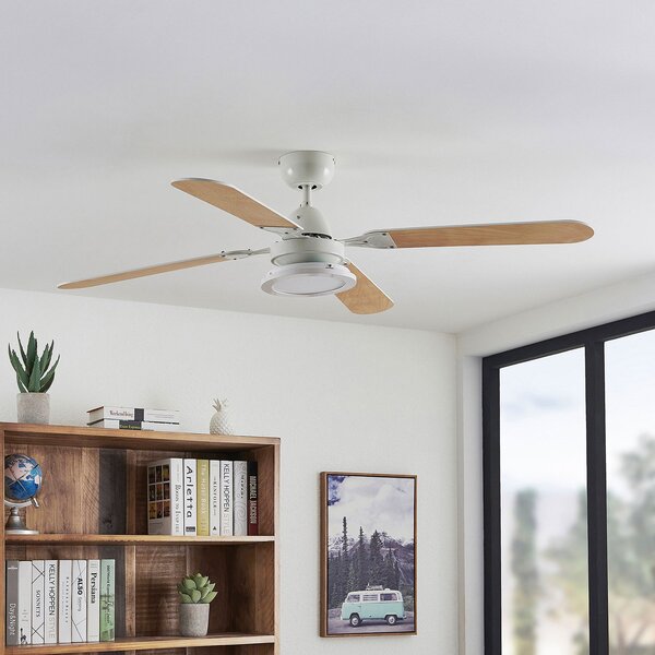 Lindby Stropni ventilator LED Tedric, bel, tih, Ø 133 cm, Bela, Dnevna soba / jedilnica, Kovina, Vintage