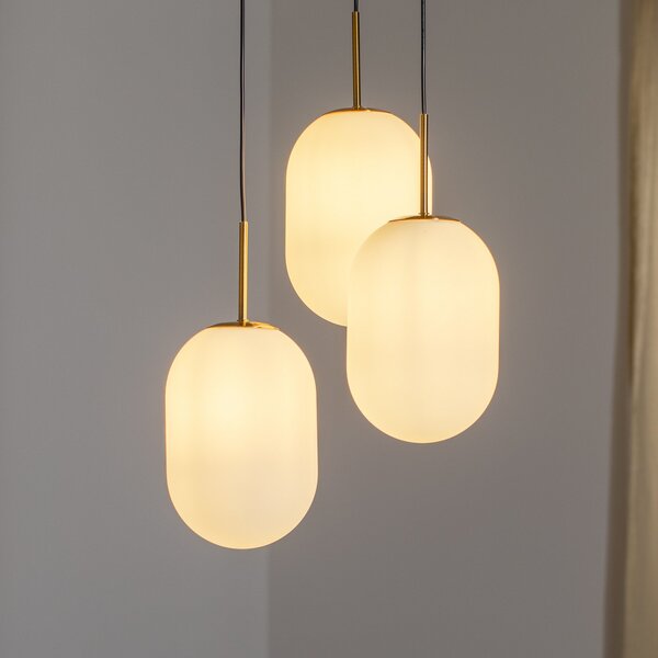 Eko-Light Obesna svetilka Alias, kovina v zlati barvi, opalno steklo, 3-svetilna, okrogla, zatemnjen, Bela, Dnevna soba / jedilnica, Steklo, Sodobni