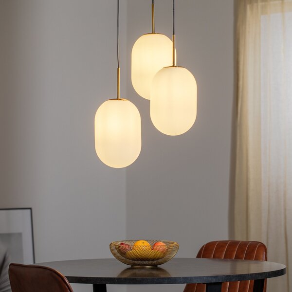 Eko-Light Obesna svetilka Alias, kovina v zlati barvi, opalno steklo, 3-svetilna, okrogla, zatemnjen, Bela, Dnevna soba / jedilnica, Steklo, Sodobni