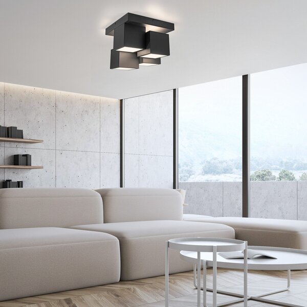 JUST LIGHT. GmbH LED stropna svetilka Tetris, železo, 3000 K, črna, Črna, Dnevna soba / jedilnica, Kovina, Sodobni, Strop z več plameni