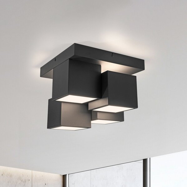JUST LIGHT. GmbH LED stropna svetilka Tetris, železo, 3000 K, črna, Črna, Dnevna soba / jedilnica, Kovina, Sodobni, Strop z več plameni