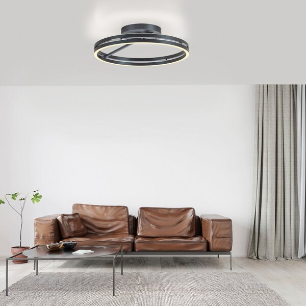 PURE LED stropna svetilka Loop, siva, kovina, Ø 60 cm, CCT, zatemnjen, Siva, Dnevna soba / jedilnica, Aluminij, Sodobni, Okrogli neposredni strop