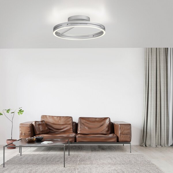 PURE LED stropna svetilka Loop, aluminij, kovina, Ø 60 cm CCT, zatemnjen, Kovinska, Dnevna soba / jedilnica, Aluminij, Sodobni, Okrogli neposredni strop