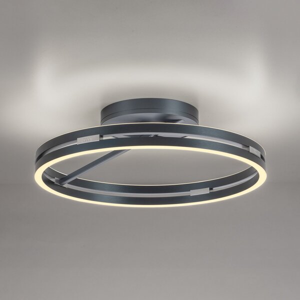 PURE LED stropna svetilka Loop, siva, kovina, Ø 60 cm, CCT, zatemnjen, Siva, Dnevna soba / jedilnica, Aluminij, Sodobni, Okrogli neposredni strop