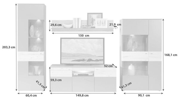 Modern Living Dnevni Regal Como, Siva, Hrast, 4-Delno