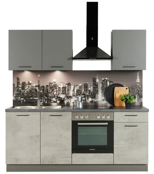 Express-Kuechen Kuhinjski Blok Base/win, 205 Cm Beton Hell/anthrazit