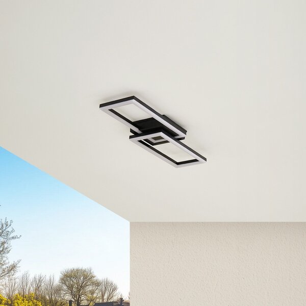 Lindby LED zunanja stropna svetilka Finian, 64 cm x 21 cm, CCT z možnostjo, zatemnjen, Črna, Plastika, Sodobni