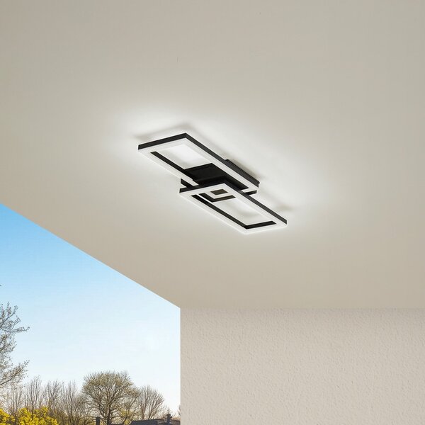 Lindby LED zunanja stropna svetilka Finian, 64 cm x 21 cm, CCT z možnostjo, zatemnjen, Črna, Plastika, Sodobni