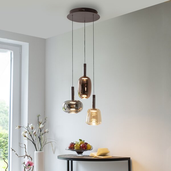 Paul Neuhaus Irides LED viseča svetilka, Ø 43 cm, barvna, steklo, zatemnjen, Večbarvna, Dnevna soba / jedilnica, Steklo, Sodobni