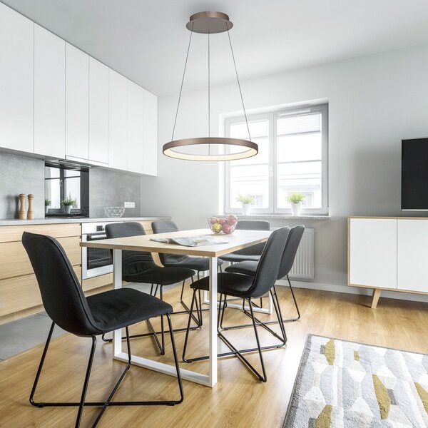 Paul Neuhaus LED viseča svetilka Hoop, rjava, Ø 57 cm, z možnostjo zatemnitve, zatemnjen, Rjava / rjasta, Dnevna soba / jedilnica, Aluminij, Sodobni