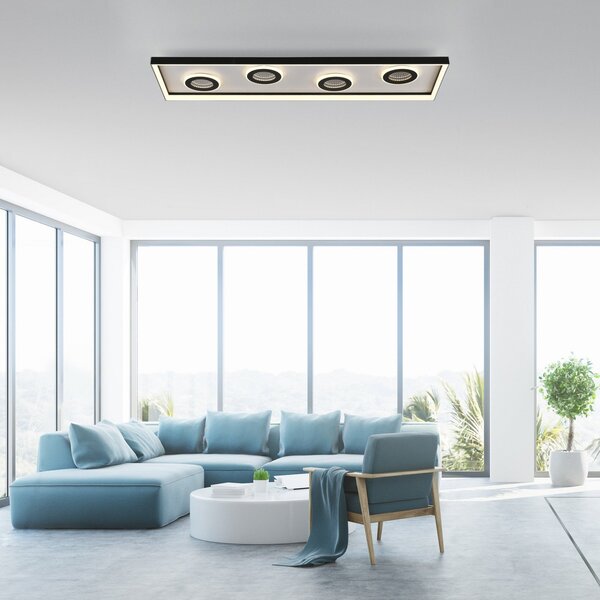 Paul Neuhaus LED stropna svetilka Dune, 100 cm, črna, CCT, dim., zatemnjen, Črna, Dnevna soba / jedilnica, Aluminij, Sodobni, Stropni kotni neposredni
