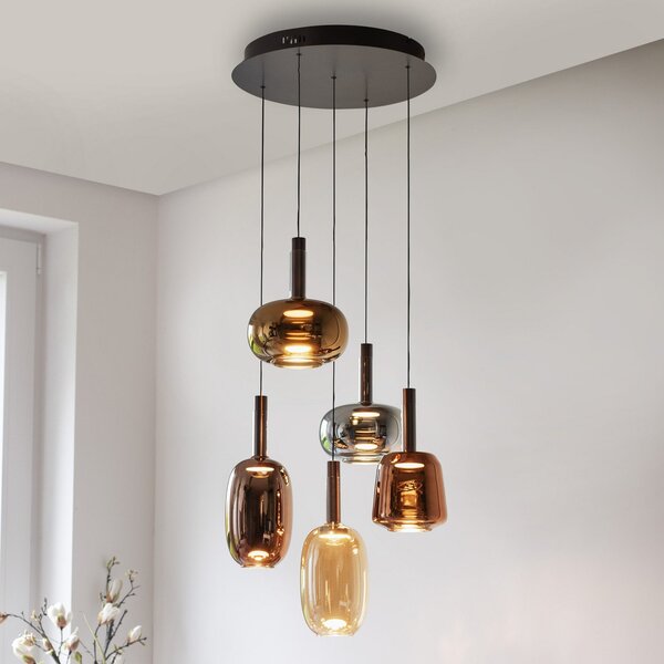 Paul Neuhaus LED viseča svetilka Irides, Ø 55 cm, barvna, steklo, zatemnjen, Večbarvna, Dnevna soba / jedilnica, Steklo, Sodobni