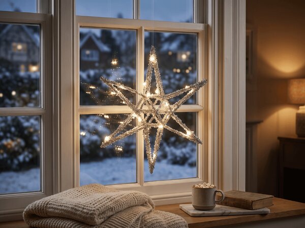 Božična zvezda STARLIGHT z LED osvetlitvijo 30 cm, srebrna