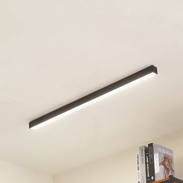 Lucande LED-stropna svetilka Teniona, 101 cm, črna, aluminij, zatemnjen, Črna, Dnevna soba / jedilnica, Aluminij, Sodobni