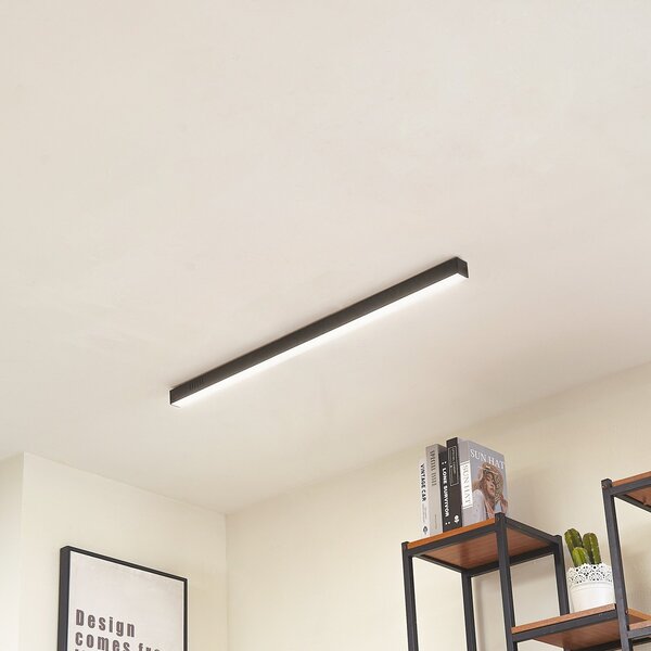 Lucande LED-stropna svetilka Teniona, 101 cm, črna, aluminij, zatemnjen, Črna, Dnevna soba / jedilnica, Aluminij, Sodobni