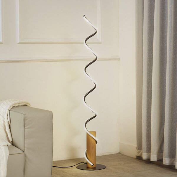 Lindby LED talna svetilka Spiraali, siva, les, višina 133 cm, Siva, Dnevna soba / jedilnica, Aluminij, Podeželska hiša / Rustikalna
