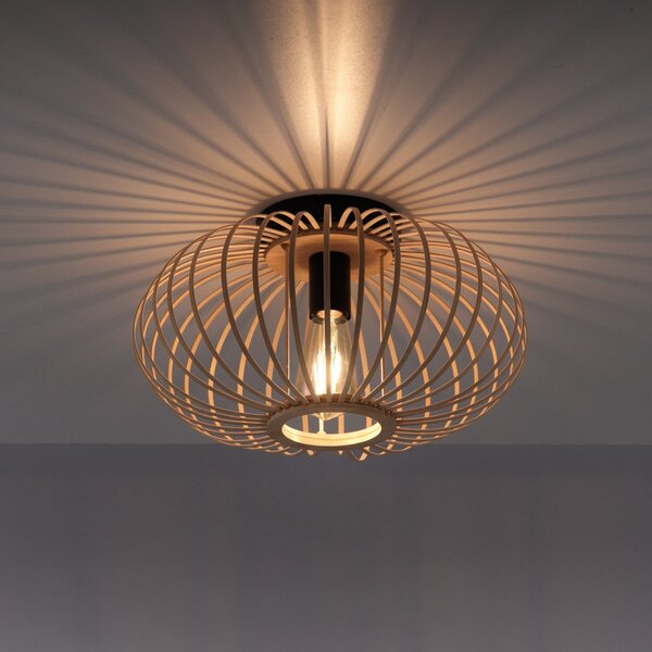 JUST LIGHT. GmbH Stropna svetilka Racoon iz lesa, tanke opore, Ø 40 cm, zatemnjen, Les, Dnevna soba / jedilnica, Les