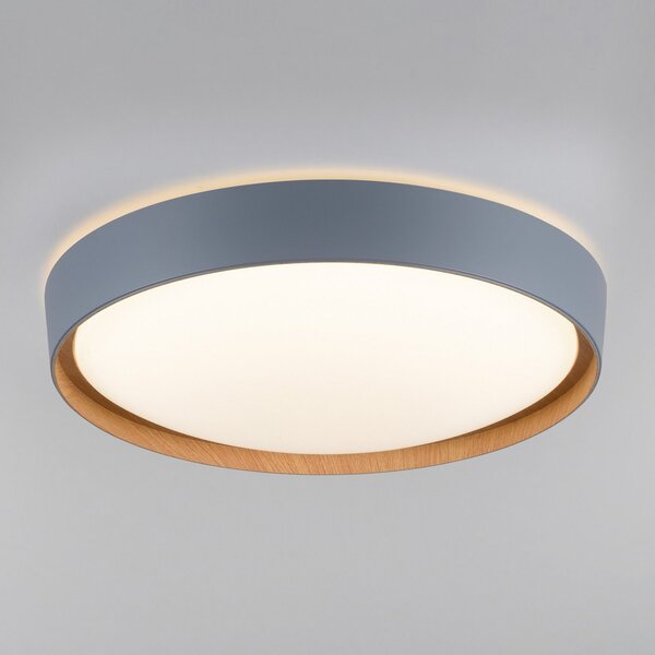 Q-Smart-Home Paul Neuhaus Q-EMILIA LED stropna svetilka, siva/lesena, zatemnjen, Siva, Dnevna soba / jedilnica, Kovina