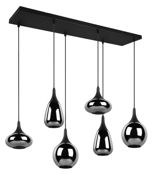 Trio Lighting Obesna svetilka Lumina, 6-svetlobna, črna/krom, steklo, zatemnjen, Črna, Dnevna soba / jedilnica, Steklo