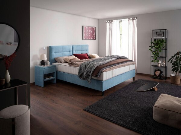 POSTELJA BOXSPRING 200 cm x 220 cm , tekstil pastelno modra