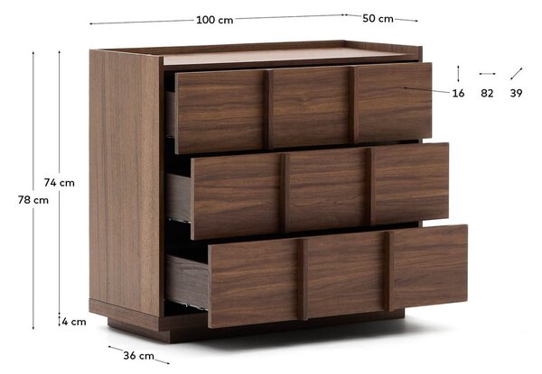 Rjava komoda v orehovem dekorju 100x78x50 cm Onix – Kave Home
