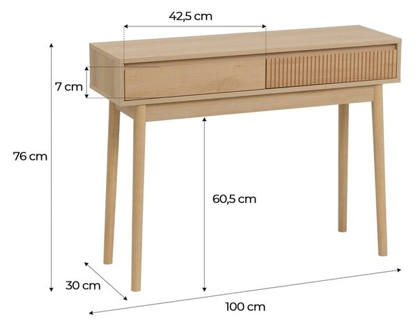 Stranska mizica v naravni barvi 30x100 cm Iona – Casa Selección