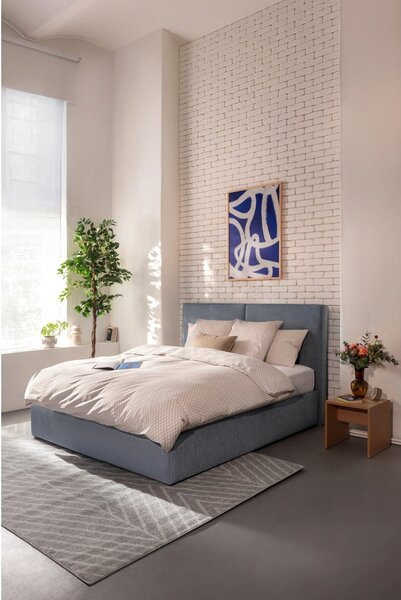 Modra oblazinjena zakonska postelja s prostorom za shranjevanje z letvenim dnom 160x200 cm Thessa Bold – Bonami Selection