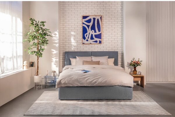 Modra oblazinjena zakonska postelja s prostorom za shranjevanje z vzmetnico in letvenim dnom 160x200 cm Thessa Bold – Bonami Selection