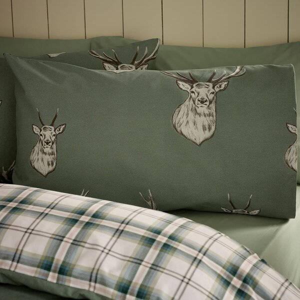 Zelena enojna posteljnina 135x200 cm Stag Check – Catherine Lansfield