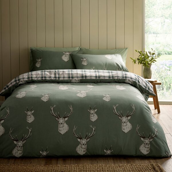 Zelena enojna posteljnina 135x200 cm Stag Check – Catherine Lansfield