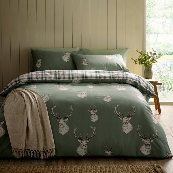 Zelena enojna posteljnina 135x200 cm Stag Check – Catherine Lansfield