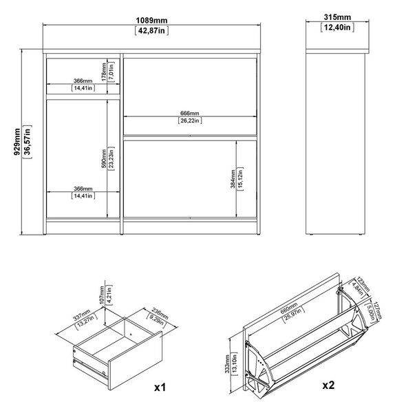 Preklopna omarica za čevlje v hrastovem dekorju 09x93x32 cm Naia – Tvilum