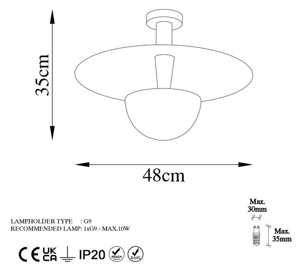 Bakrena stropna svetilka s kovinskim senčilom ø 48 cm Kurt – Opviq lights
