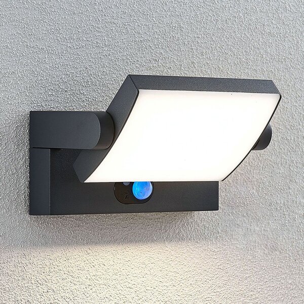 Lindby LED-sončna stenska svetilka Sherin, antracitna, s senzorjem, IP54, Črna, Aluminij, Sodobni