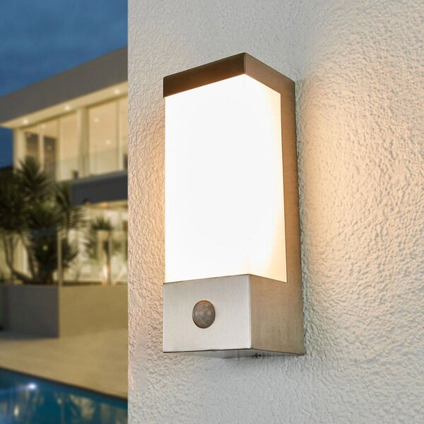 Lindby LED zunanja stenska svetilka Severina, 25 cm, senzor, jeklo, Kovinska, Kovina, Sodobni