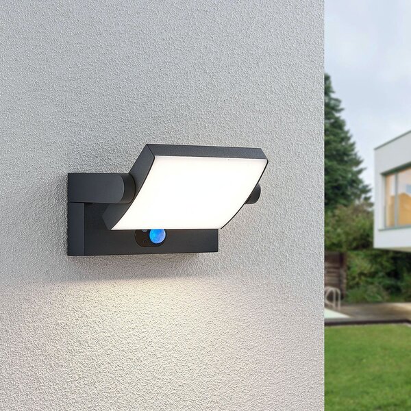 Lindby LED-sončna stenska svetilka Sherin, antracitna, s senzorjem, IP54, Črna, Aluminij, Sodobni