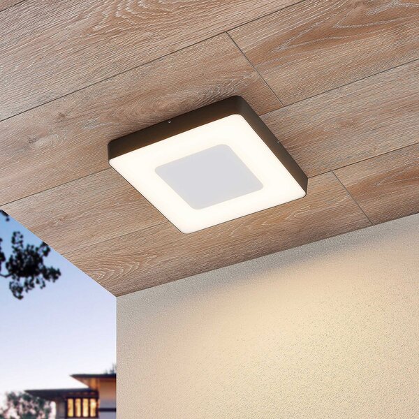 Lucande LED zunanja stropna svetilka Sora, kotna, senzor, IP54, Črna, Kovina, Sodobni