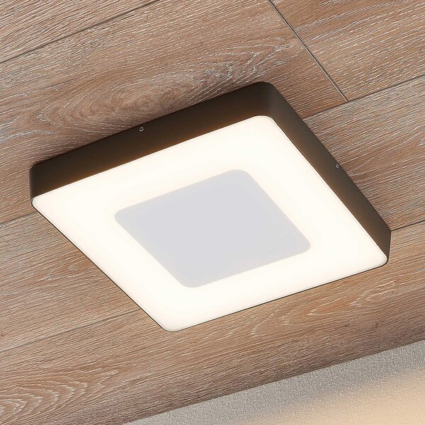 Lucande LED zunanja stropna svetilka Sora, kotna, senzor, IP54, Črna, Kovina, Sodobni