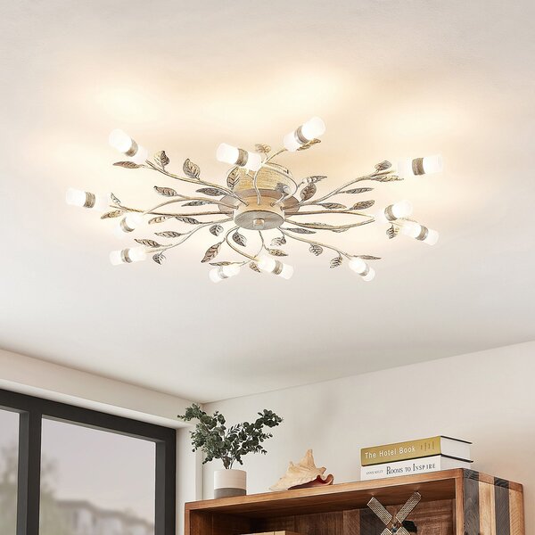 Lindby LED stropna svetilka Bolonia, bronasta/bela, Ø 80 cm, Bronasta / starinska medenina, Dnevna soba / jedilnica, Kovina, Podeželska hiša / Rustikalna