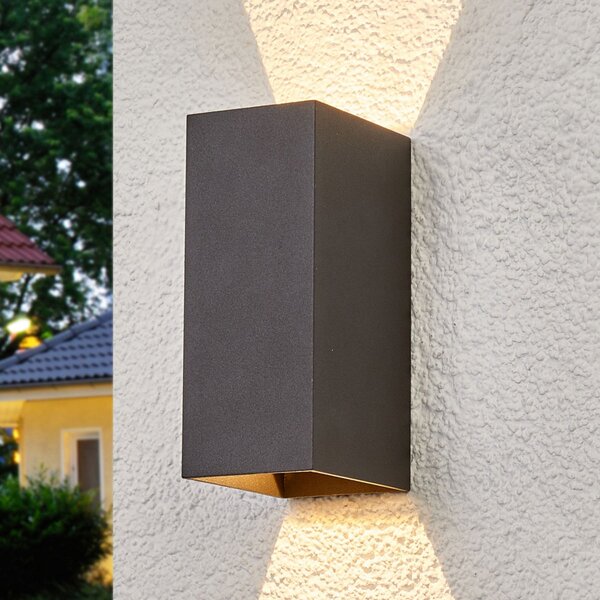 Lucande LED zunanje stensko svetilo Mikka, 17 cm, antracit, 2 luči