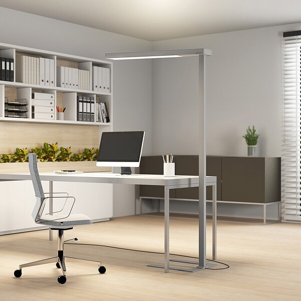 Arcchio LED pisarniška talna svetilka Susi, srebrna, senzor, zatemnilnik, CCT, zatemnjen, Kovinska, Študija / pisarna, Aluminij, Sodobni