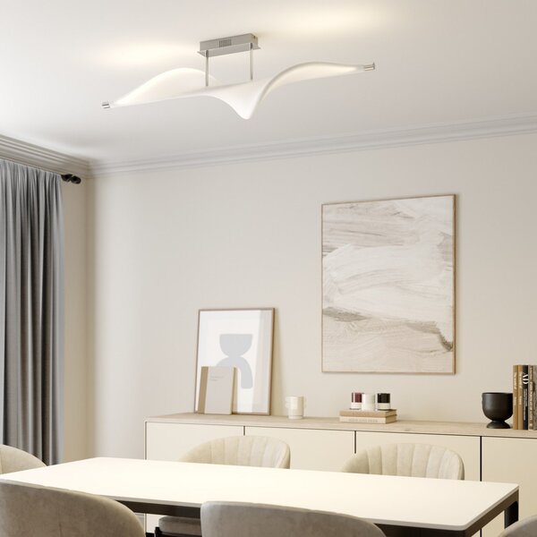 Lucande LED stropna svetilka Edano, 122 cm, bela, tekstilna, z možnostjo, zatemnjen, Bela, Dnevna soba / jedilnica, Tkanine / tekstil, Sodobni